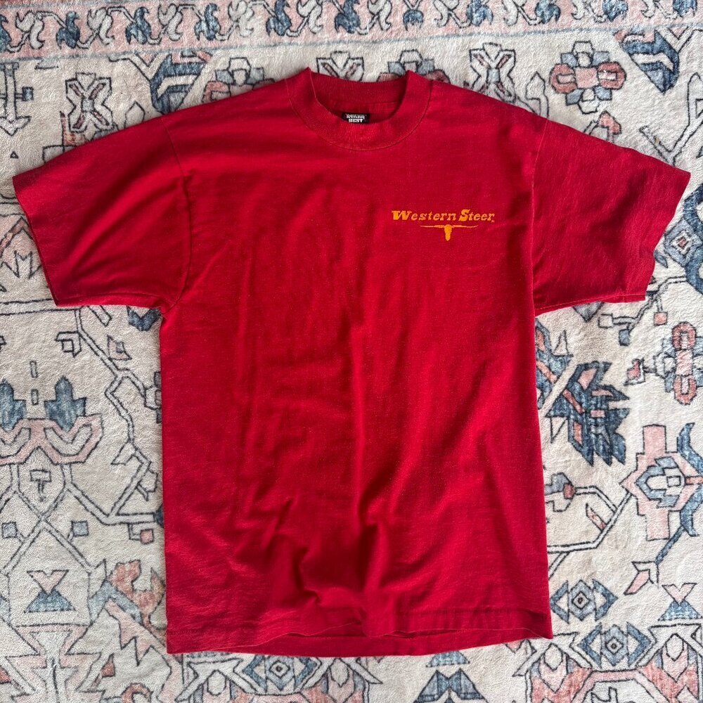 Vintage Western Steer Red T-Shirt - size Large Single Stitch